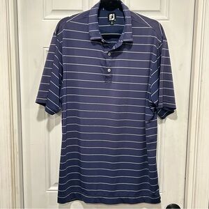 Footjoy Polo Shirt Mens Large Navy Blue Striped Golf Performance Jersey Lisle